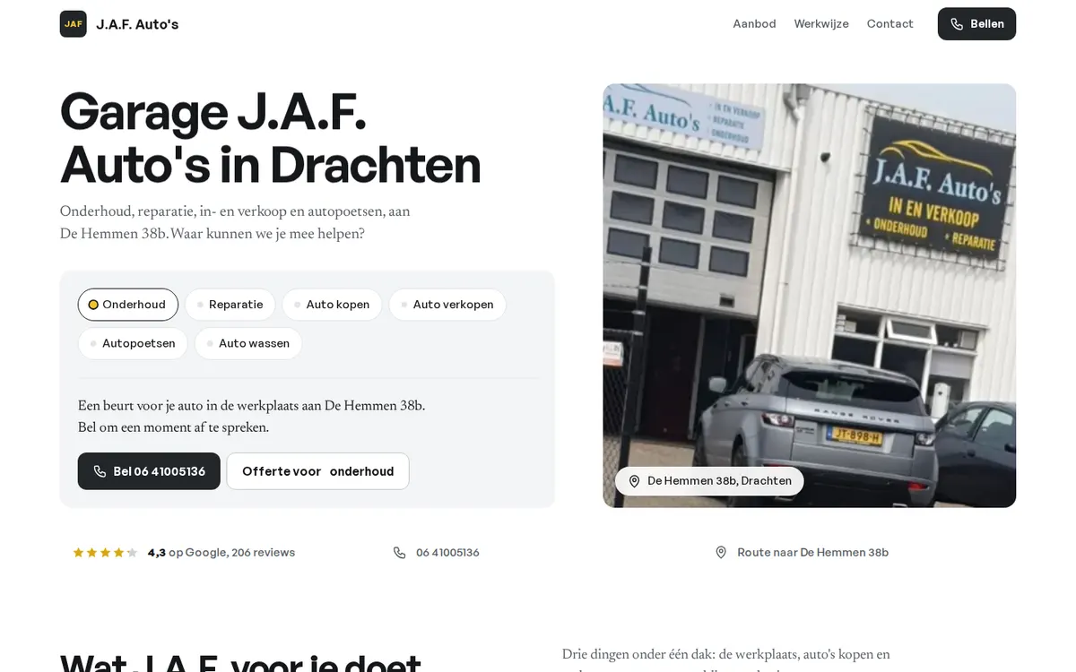 Voorbeeld van richting C: overzichtelijke witte site met een keuzehulp naast de foto van het bord